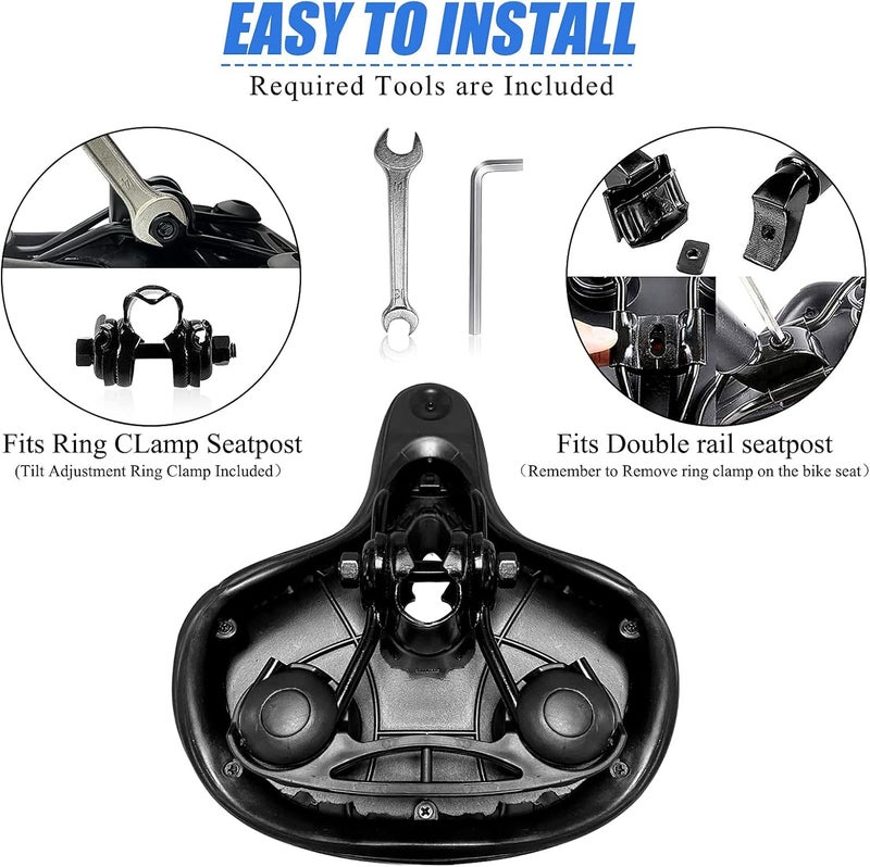Gincleey Comfort Bike Seat for Women Men,Wide Bicycle Saddle Replacement Memory Foam Padded Soft Bike Cushion with Dual Shock Absorbing Universal Fit for Indoor/Outdoor Bikes with Reflect - Image 5